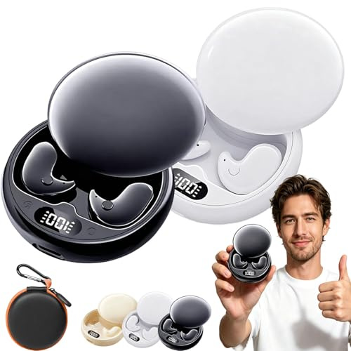 Jmwub MindBuds – Die komfortablen Earbuds ohne Druckgefühl, Bluetooth Kopfhörer mit LED - Ladecase & Anzeige, schlafkopfhörer-Rauschen, Einfach einlegen und einschlafen (2PC-A)