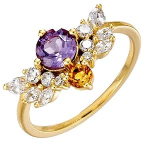 Trauringe Gelbgold Au 375/585/750 Echtgold Schmuck mit Lila Amethyst, Flügel 9K/14K/18K Gold Partnerringe Moissanit Gr.47-65