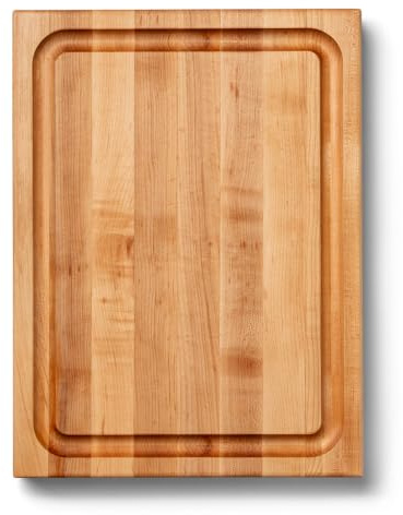 Boos Block BBQ Schneidebrett mit Saftrille - 51 x 38 x 6 CM - Hackbrett | Schneidebrett Holz mit Griff - Nordamerikanisches Ahorn Schneidebrett Holz Gross - Schneidebrett Fleisch - Fleischbrett