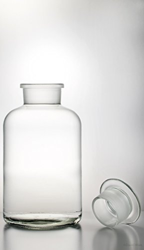 flaschenshop Apothekerflasche 1000ml Glas klar inkl. Glasstopfen - Breitmaulflasche, Gewürzglas, Weithalsflasche, Laborflasche, Rundschulterflasche - Lagerung von Gewürzen, Küche, Outdoor-Aktivitäten