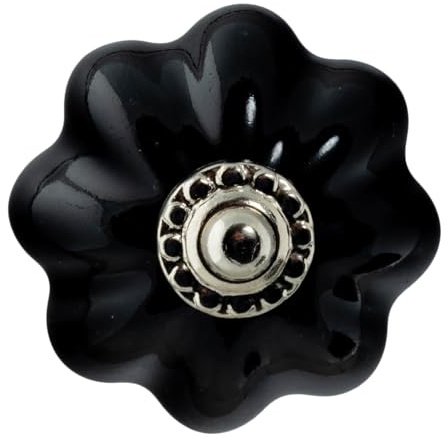 Nicola Spring Ceramic Cupboard Drawer Knobs - Solid Vintage Design - Black - Pack of 6