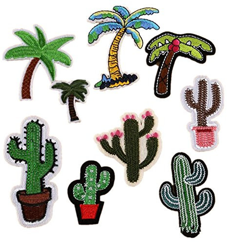 Ximkee (Pack of 9)Tropical Scenes Embroidered Sew Iron on Patches Appliques Coconut Tree Cactus Multi