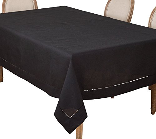 SARO LIFESTYLE Hemstitched Border Tablecloth, Black, 70x180