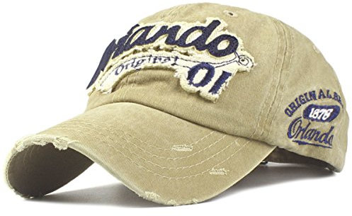 Sporty Baseballcap Orlando Original Vintage Style Used Washed Look Retro Outdoor Kappe Mütze Cap Schirmmütze Basecap verstellbar (Khaki)