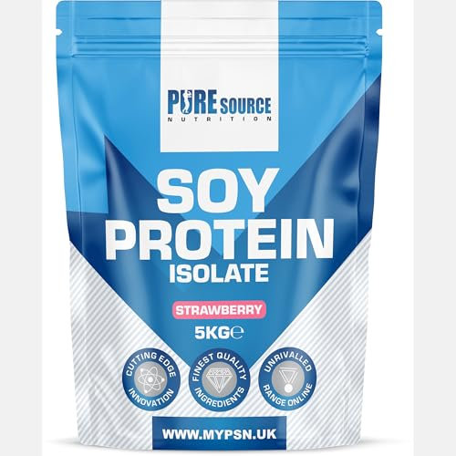 Pure Source Nutrition Soy Protein Isolate Powder 5kg (90% Protein) | Strawberry Flavour Vegan Protein Powder | High Protein Dairy Free Plant Based Supplement | Superfood Supergreens by PSN