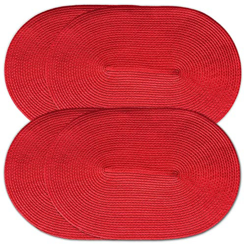 CAIT CHAPMAN HOME COLLECTION Platzdeckchen, oval, geflochten, Polypropylen, Kunststoff, Rot, 4 Stück