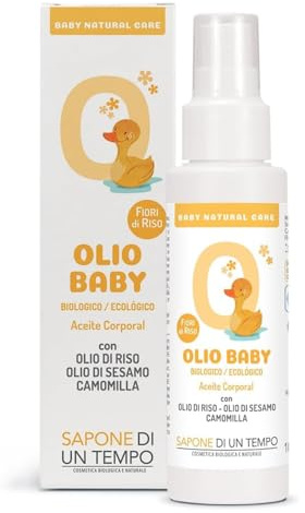 Sapone di un Tempo Olio Corpo Baby Fiori di Riso 100ml, Olio Nutriente Naturale per Pelle Delicata di Neonati e Bambini, Con Olio di Riso, Estratto di Camomilla, Senza Profumazione, Testato Nickel