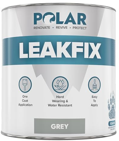 Polar Leak Fix Grey Paint - 1 Litre - Instant Waterproof Roof Sealant - Ideal for Leaks, Cracks & Roof Repair - Concrete, Brick, Metal, Drainpipes & Gutters - Easy to Apply