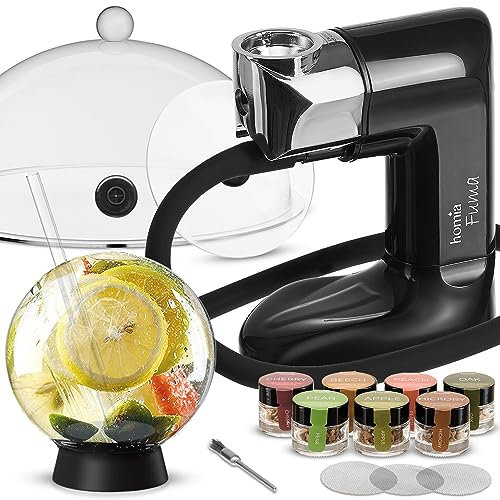 homia Infuseur à fumée en bois – Kit Extended Plus, 14 pièces, fumoir électrique portable avec accessoires et copeaux de bois – Fumée froide pour aliments et boissons
