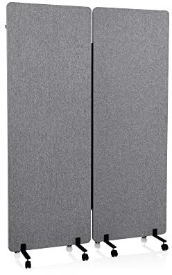 hjh OFFICE Mobile Akustik Trennwand 2er Set 177 x 60 cm FLEXMIUT Stoff Dunkelgrau Raumteiler mit Rollen & Gleiter 891006