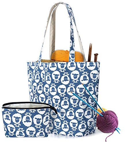 Yarwo Tragetasche für Wolle, Stricktasche für Unterwegs, Handtasche für Häkelgarn und Stricken Zubehör, Handarbeitstasche für Strick Anfänger, Schaf