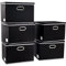 PRANDOM Großer Faltbarer Aufbewahrungsboxen mit Deckel,Leinenstoff Dekorative Aufbewahrungsbox,Organizer Container,Schlafzimmer,Garderobe,Wohnzimmer,Schwarz[5 Pack] 43x30x30cm