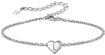 Silvora S925 Sterling Silver Bracelet for Women Heart Initial Letter L Adjustable Love Jewellery Gift for Girls Sisters Friends Mum Daughter Birthday with Gift Box