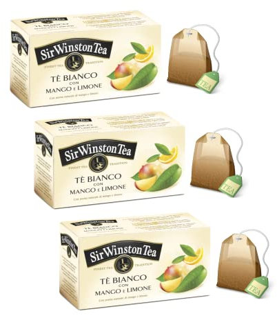 Sir Wiston Tea Tè Bianco Aromatizzato con Mango e Limone - 3 x 20 Bustine di Tè (75 Grammi)