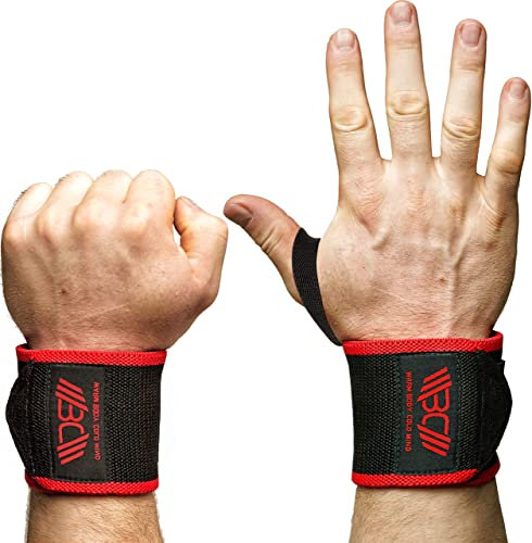 WARM BODY COLD MIND Velcro Wrist Wraps für Olympisches Gewichtheben, Handgelenkstütze für Fitness Weightlifting, Handgelenkbandage für Krafttraining Cross Training (Schwarz/Rot, 30cm)