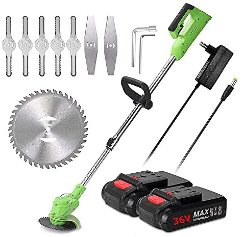 Telescopic Garden Brush Cutter, Grass Trimmer Electric Cordless, Strimmer Cordless with Blades with Battery 36TV Fast Charger Spare Blades 1680W, 18800 RPM