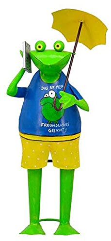 ETC lustiger Dekofrosch Gartenfrosch Dekofigur Frosch mit Handy Metall bemalt (blau)