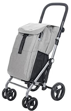 Carlett - Einkaufswagen, Faltbarer Supermarkt-Trolley, mit 4 regenfesten Rädern und einem großen Fassungsvermögen von 25kg, Haupttasche 53L, Thermotasche 9L und Hecktasche - Farbe Grau