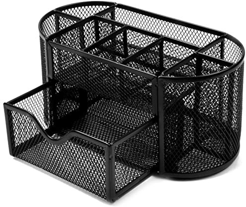 kissral Schreibtisch Organizer Büro Ordnung Metall Mesh Büro-Organizer Schwarz für Stifte, Ordnerklammern, Haftnotizen