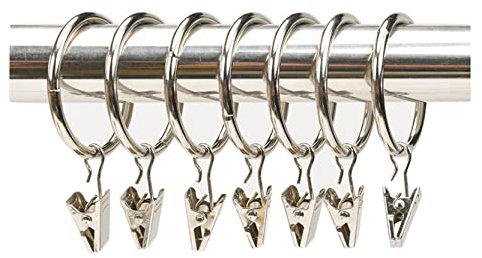 Anawakia 10 Stück Gardinenringe mit Klammern, Metall, Vorhangclips, Haken, Gardinen, Clips mit Ringen (Silber, Innendurchmesser 50 mm)
