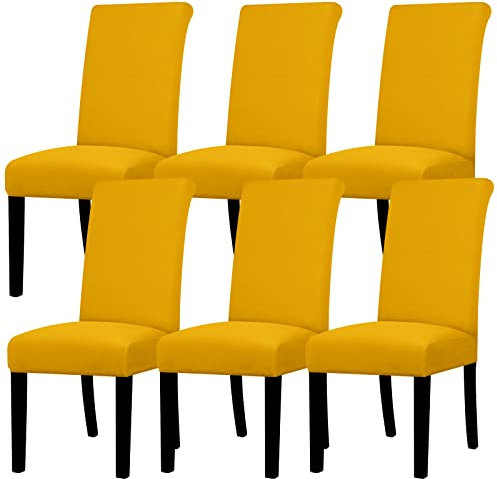 Lellen Dining Chair Covers Set of 6, Stretch Chair Covers Dining Chair Slipcovers Removable Washable Reusable Home & Kitchen Decor Protector Dining Room Chair Covers,Golden