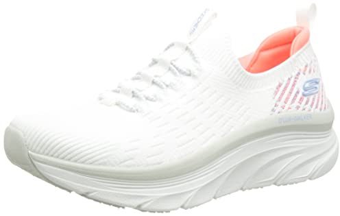 Skechers D'lux Walker Star Stunner Sneaker für Damen, Bianco White Knit Neon Coral Trim, 41 EU