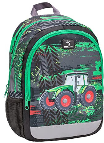 Belmil Kindergartenrucksack mit Brustgurt und Namensschild für 3-6 Jährige/Jungen/ 12 L/Krippenrucksack Kindergartentasche Kindertasche/Traktor/Grün (305-4/A Tractor)