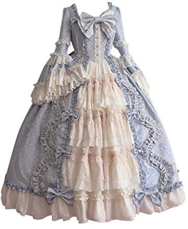 Zylione Damen Lolita Kleid Partykleid Vintage Mittelalter Kleider Adels Prinzessin Kleid Cosplay Kostüm Langarm Gothic Palast Partykleid Spitze Patchwork Abendkleid mit Bowknot