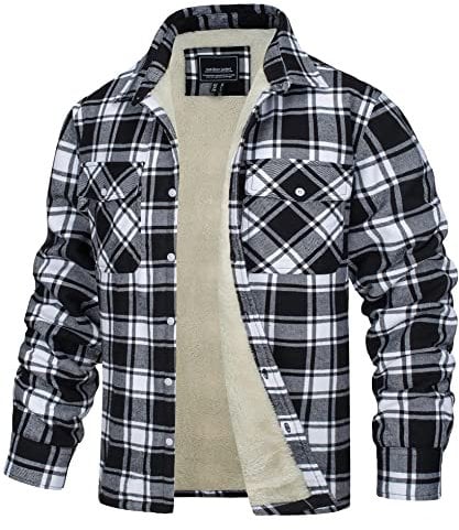 TACVASEN Herren Winter Holzfäller Hemdjacke Freizeitjacke Casual Hemden Outdoor Warm Jacket Fleecejacke, Schwarz, XXL