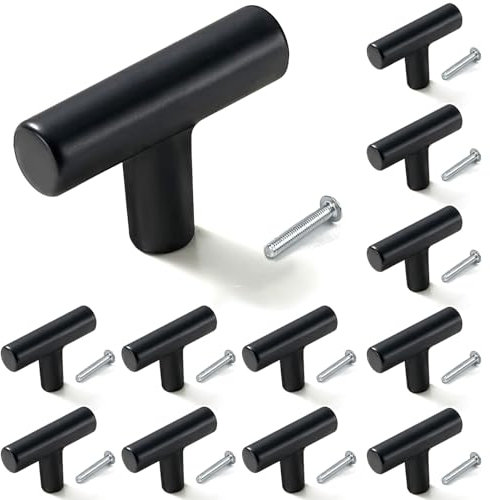 THSIREE 12PCS Cabinet Knobs, Premium Door Drawer Knobs, Round Cupboard Handles with Screws, for Kitchen Bedroom Furniture (Black-T)