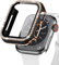 EIHAIHIS Custodia Bling per Cover Apple Watch 44mm, Bumper Protettivo PC Rigido con Pellicola Protettiva per Schermo in Vetro Temperato per iWatch Series 6 5 4 SE, Nero+Oro Rosa