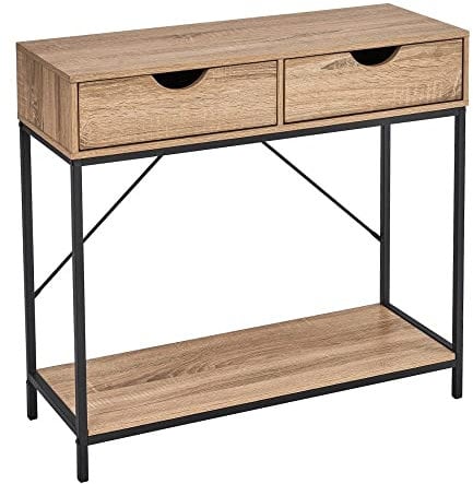 LOLAhome | Mueble Recibidor | Consola Auxiliar| Mesa Estrecha y Alta de Madera para Entrada Salón Habitación o Cocina Madera y Metal con 2 Cajones | De 75x80x30 cm
