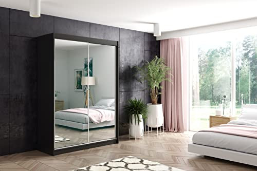 ALTDECOR Kleiderschrank mit Spiegel und Schiebetüren, kugelgelagerte Führungsschienen und Aluminium-Leisten - DEBI - 160 cm Schwarz
