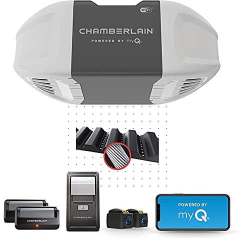Chamberlain B2401 Abrepuertas de cochera inteligente con transmisión silenciosa por Correa Garage Door Openers, Grey