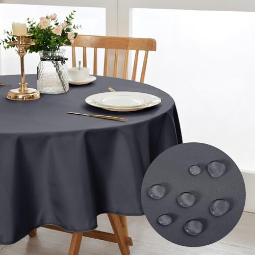 DWCN Round Table Cloth 160 Diameter Grey Round Tablecloth Wipeable Tablecloths Table Cloth Wipe Clean Water Resistant Table Cloths Polyester