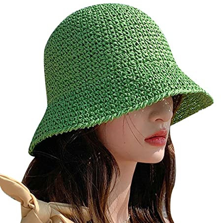 SRZYMJ Damen Sonnenhut Damen Weiß Fischerhut Leinen Damen Hut Sonnenhut Uv Schutz Strohhut Strohhut Damen Grün M