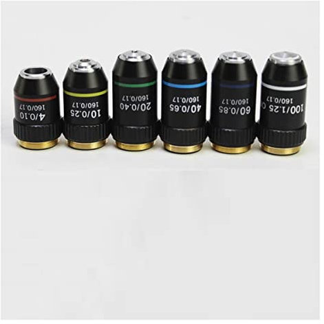 Ausrüstung für Labormikroskope Biologische Mikroskope Objektiv 4X 10x 20x 40x 60x 100x (Öl) Achromatische objektive Linse Mikroskop-Zubehör (Color : 4-100X 6 PCS per Set)