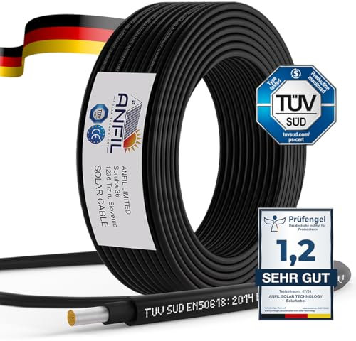 ANFIL® 100m Solarkabel 4mm² [TÜV SÜD geprüft & UV-beständig] – PV Kabel 4mm² für Solaranlagen (Erdverlegbar & wasserdicht) - Solar Verlängerungskabel für Solarpanel, Wechselrichter & Laderegler