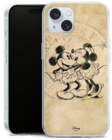 Silikon Hülle kompatibel mit Apple iPhone 15 Case transparent Handyhülle Mickey Mouse Minnie Mouse Vintage