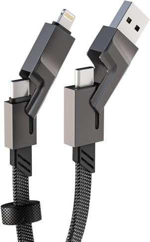 60W 4-in-1 USB C Multi Ladekabel für CarPlay & Daten Sync [MFi Zertifiziert] USB A/USB C auf 60W Typ C+ 27W Lightning, Multi USB Ladekabel 2 in 1 Schnellladekabel für Android iPhone 15 14 Pad Laptop