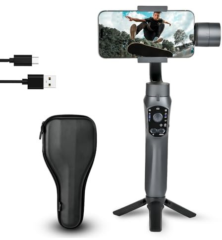 STRBDYI Stabilizzatore Smartphone, Stabilizzatore Gimbal a 3 assi,Monitoraggio AI, Modalità Ultra grandangolare per iPhone 15/14/13/XR Pro/Max,Samsung Galaxy/Huawei,Carica utile 280 g,Vloggers/Youtube