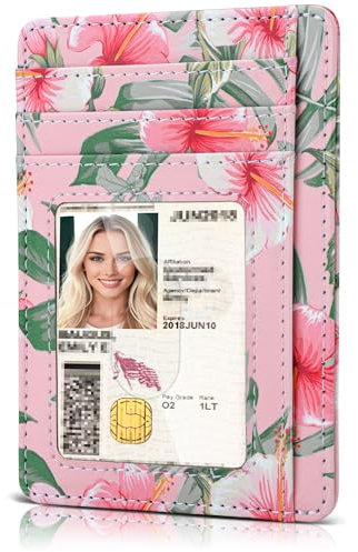 Teskyer Porte Carte Femme, Portefeuille Femme Petit Format, Porte Carte Bancaire, RFID, Similicuir, Design Minimaliste, Hibiscus