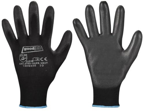 SC-Normteile | Arbeitshandschuhe, Schutzhandschuhe in Schwarz - Größe 6 (XS) - (6 Paar) - PU/Polyester - Feinstrick - Montagehandschuhe - DARK Edition - CAT 2