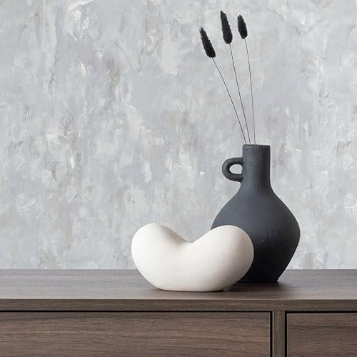 SOPHIE LAURENCE Camilla Wallpaper - Grey Textured Plaster Effect, Non-Woven Vinyl, Peelable, Scrubbable, Solid Sheet Finish, 0.53m x 10.05m Roll for Bedroom, Living Room, Dining Room