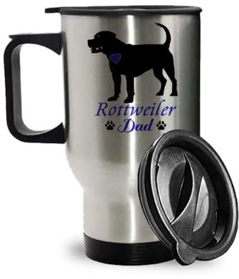 Crunchy Carrots Dog Lover Gift – Rottweiler Dad, 14 oz Stainless Steel Insulated Travel Mug. (Silver Travel Mug)