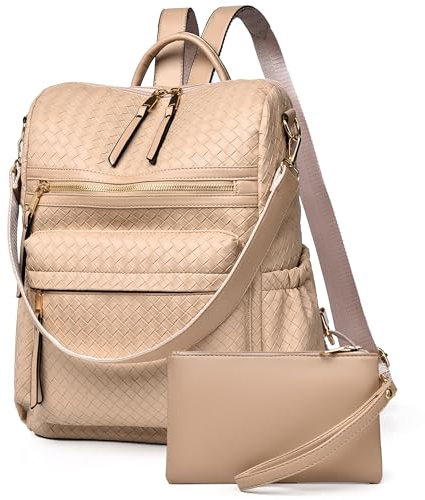 Dora & Liz Damen-Rucksack, Geldbörse, Lederrucksack, Geldbörse für Damen, Reise, modischer Rucksack, Designer-Damen-Schultertaschen, Gelb-Aprikose, Medium, Modischer Damen-Rucksack
