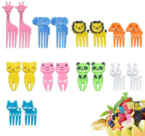 AYVRUOP Tenedores de Frutas para Niños, Palillos de Fiesta, Mini Tenedores de Frutas de Dibujos Animados, Palillos de Dientes para niños para Tartas y Postres, Mini Brochetas, 20 Piezas