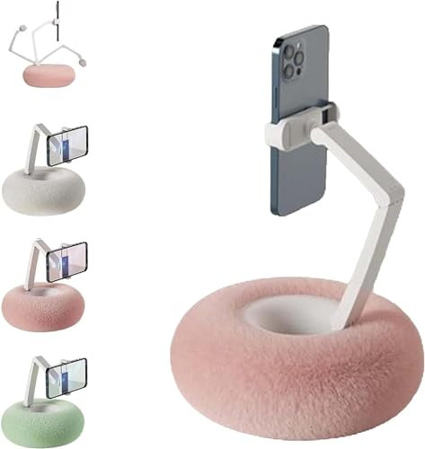 Fuzzy Kindle Pillow Stand, 360° Adjustable Holder, Plush Fabric for Phone & Tablet