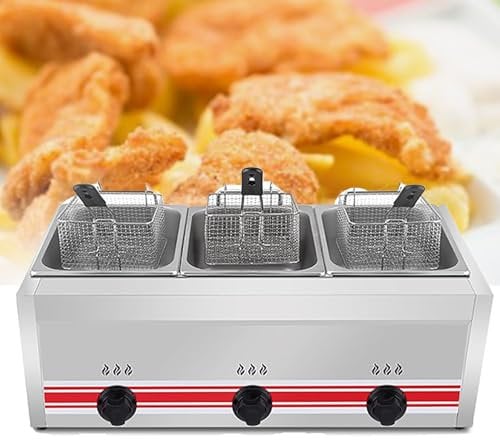ZHIXUMM Friteuse à Gaz Gpl Professionnelle, 10l, 20l, 30l Friteuse Gpl en Acier Inoxydable, 2 Paniers à Frites Et Couvercles, ContrôLe De TempéRature RéGlable, pour Frites, Beignets, Poisson,30L