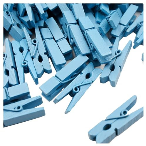 Pmnzdy 100 Stück Holz Wäscheklammern farbige Natur 3.5 cm süße Kleine Mini Bunt Holzklammern Zierklammern für Fotos Klammern Bilder klein Holzdekoration Clips Postkarten Geschenke deko Hellblau